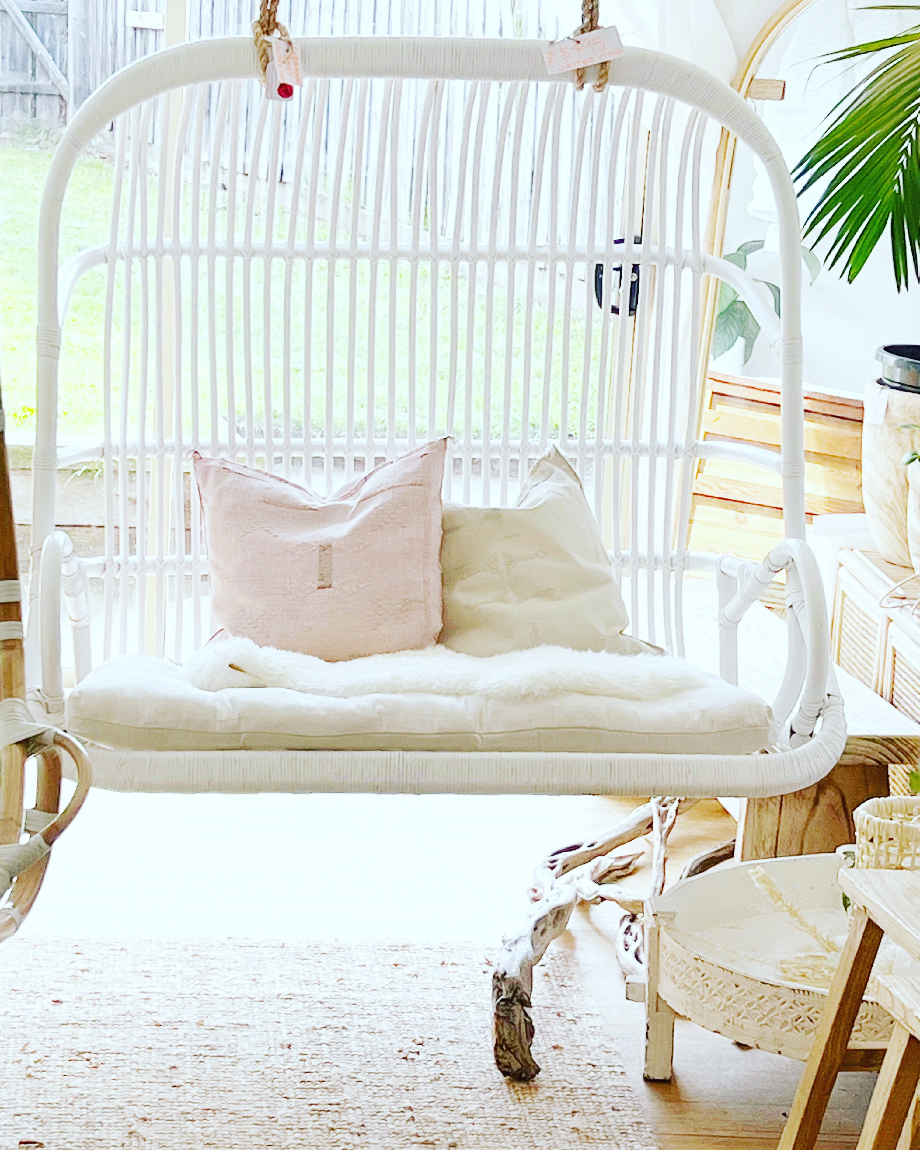 The Oceania -  Rattan Hanging Chair. Available in Single Natural, Double Natural & White.