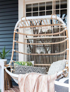 "The Chagos" Rattan Hanging Chair - Natural with White Trim.