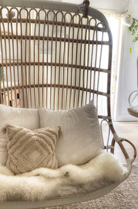 "The Chagos" Rattan Hanging Chair - Natural with White Trim.